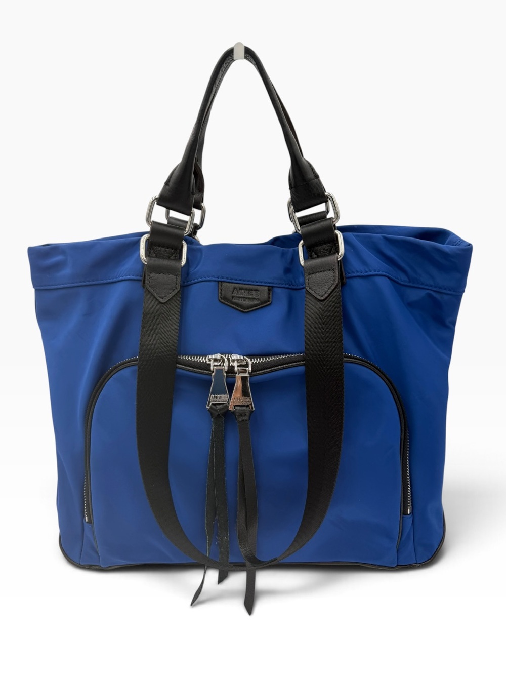 Aimee Kestenberg Lighten Up Tote Blue Nylon Black Leather NWOT